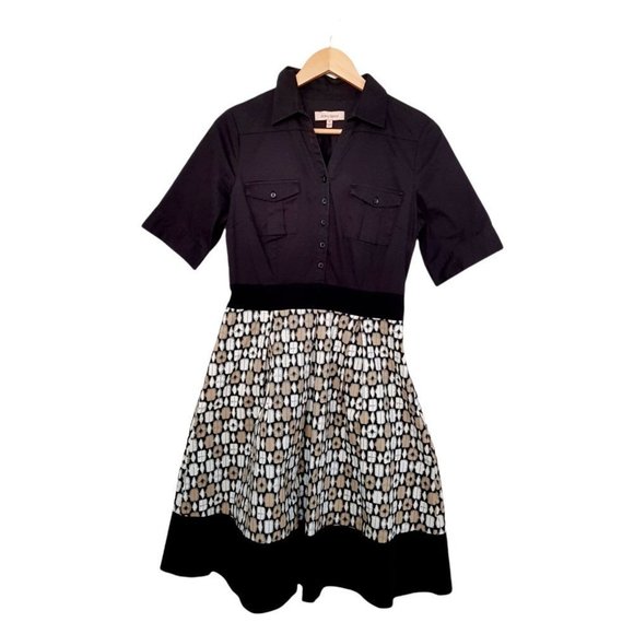 Diana Ferrari Dresses & Skirts - DIANA FERRARI Womens Black White Beige Button Up Shirt Dress - Size 10